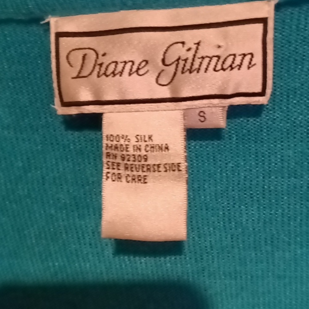 FINAL PRICE Diane Gilman 100% silk green l/s v-neck light cardigan Small